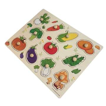 Home Learning Preschool Early Educational Development Colorful Fruit and Vegetables Wooden Peg Puzzl...