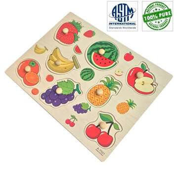 Home Learning Preschool Early Educational Development Colorful Fruit and Vegetables Wooden Peg Puzzle Jigsaw Bundle Shape Toys and Games for Age 3-7 Years Old Child Children Boys Girls