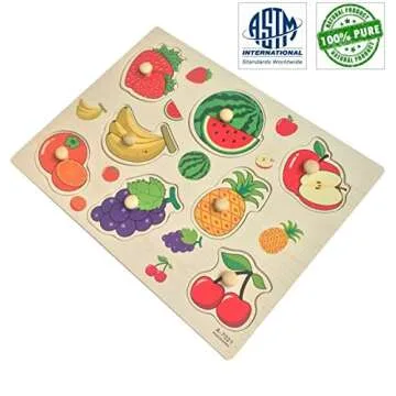 Home Learning Preschool Early Educational Development Colorful Fruit and Vegetables Wooden Peg Puzzle Jigsaw Bundle Shape Toys and Games for Age 3-7 Years Old Child Children Boys Girls