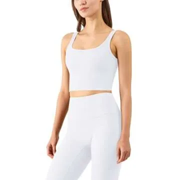 Chilylori Women's Seamless Sports Bra Workout Crop Top Tank Tops for Women Long Lined Sports Bra Ribbed Crop Top Fitness Bra Tops Workout Tops for Women Sports Bra Pure White L