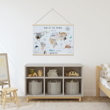 Embroidered World Map Poster for Kids Room Decor