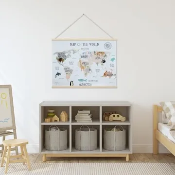 Embroidered World Map Poster for Kids Room Decor