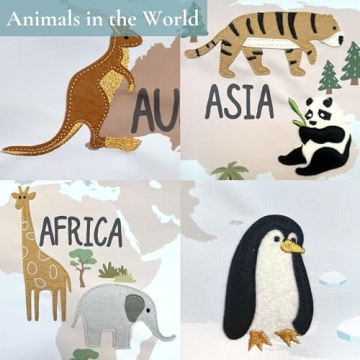 Embroidered World Map Poster for Kids Room Decor