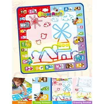 Jasonwell Aqua Water Doodle Mat 31x31 Inches Large Magic Drawing Doodling Mat Coloring Mat Educational Toys Christmas Birthday Gifts for Kids Toddler Boys Girls Age 2 3 4 5 6 7 8 Year Old (Alphabet)