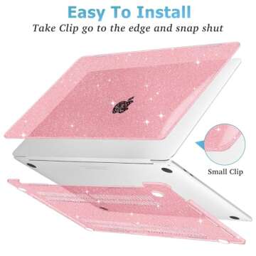 Mektron Glitter Case for 2020 MacBook Pro 13 inch A2338 M2 Compatible 2021 2022 Release M1 A2289 A2251, Sparkly Plastic Hard Shell Cover with Touch Bar Fits Touch ID, Glitter Pink