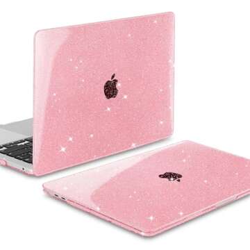 Mektron Glitter Case for 2020 MacBook Pro 13 inch A2338 M2 Compatible 2021 2022 Release M1 A2289 A2251, Sparkly Plastic Hard Shell Cover with Touch Bar Fits Touch ID, Glitter Pink
