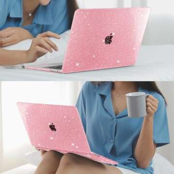 Mektron Glitter Case for 2020 MacBook Pro 13 inch A2338 M2 Compatible 2021 2022 Release M1 A2289 A2251, Sparkly Plastic Hard Shell Cover with Touch Bar Fits Touch ID, Glitter Pink