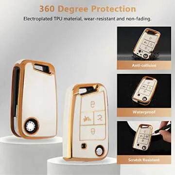 PIFOOG Key Fob Cover for Volkswagen VW Accessories Soft TPU Car Keys Shell Case Full Protection Bling Chain Landyard Fit VW Tiguan Golf GTI Altas Jetta White Gold