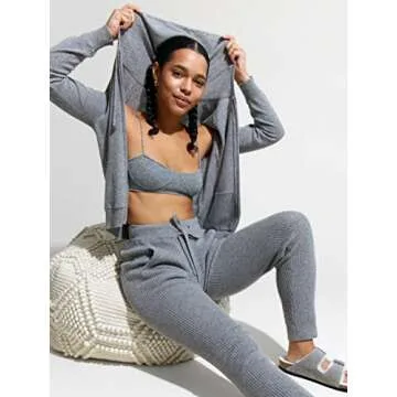State Cashmere Women’s Loungewear Set 100% Pure Cashmere Ribbed Sweater and Jogger Pants (Tops and Bottoms Sold Separately) (Pale Charcoal, Medium)