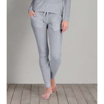 State Cashmere Women’s Loungewear Set 100% Pure Cashmere Ribbed Sweater and Jogger Pants (Tops and Bottoms Sold Separately) (Pale Charcoal, Medium)