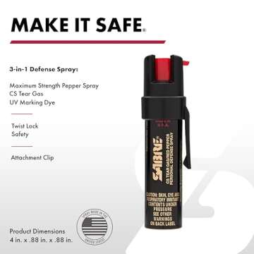 SABRE Advanced Pepper Spray for Self Defense, 3-in-1 Formula with Maximum Strength Pepper Spray, CS ...
