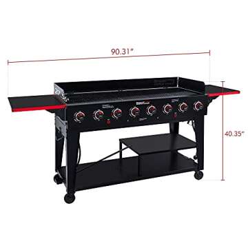 Royal Gourmet GB8003 8-Burner Propane Gas Grill with Foldable Side Tables, Large Propane BBQ Grill with Porcelain-Enameled Steel Wire Grates for Outdoor Party or Backyard Grilling, Black
