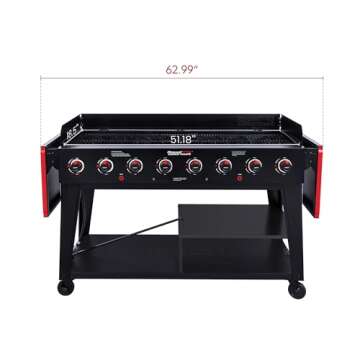 Royal Gourmet GB8003 8-Burner Propane Gas Grill with Foldable Side Tables, Large Propane BBQ Grill with Porcelain-Enameled Steel Wire Grates for Outdoor Party or Backyard Grilling, Black