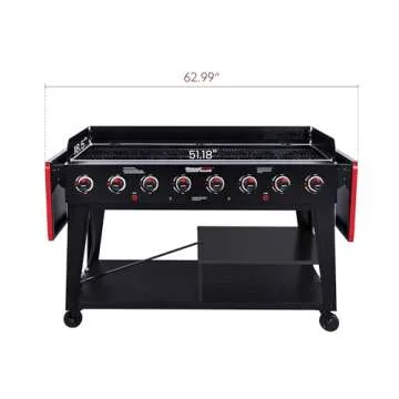 Royal Gourmet GB8003 8-Burner Propane Gas Grill with Foldable Side Tables, Large Propane BBQ Grill with Porcelain-Enameled Steel Wire Grates for Outdoor Party or Backyard Grilling, Black