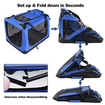Foldable Dog Crate for Medium Dogs, Portable Travel Dog Kennel for Indoor and Outdoor Use, Collapsible Pet Crates with Soft Mat and Strong Steel Frame, Blue M