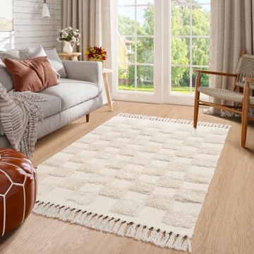 Lahome Checkered Rugs for Bedroom Aesthetic, 3x5 Boho Bathroom Entryway Rug Farmhouse Washable Check...