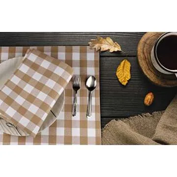 Urban Villa Placemats for Dining Table 100% Cotton Placemats 14''x20'' Over Sized Tablemats Set of 6 Placemats Taupe/White Buffalo Check Tablemats for Family Dinners Wedding Parties Placemats