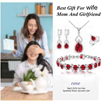 LMXXVJ Women's Jewelry Sets - Platinum Plated Earring and Necklace Set Open Ring Bracelet - Red Cubi...