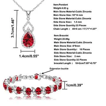 LMXXVJ Women's Jewelry Sets - Platinum Plated Earring and Necklace Set Open Ring Bracelet - Red Cubic Zirconia Jewelry Gifts for Mom/Wife/Sister/Best Friend