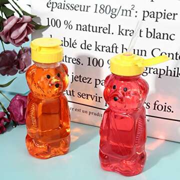 4 Pieces Juice Bear Bottles Honey Bear Drinking Bottles Plastic Reusable Drinking Cups with 4 Pieces Soft Silicone Straws for Daily Drinking Supplies (Yellow)