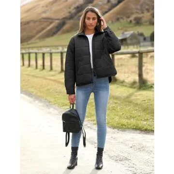 Watashi Women's Packable Puffer Jacket Long Sleeve Full Zip Lightweight Quilted Coat(Black-M)