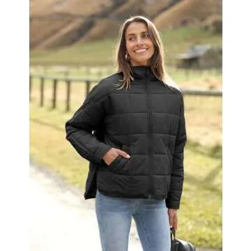 Watashi Women's Packable Puffer Jacket Long Sleeve Full Zip Lightweight Quilted Coat(Black-M)