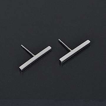 Trendy Punk Earings Simple T Bar Earrings Women Ear Stud Earrings Chic Jewelry - Color Silver