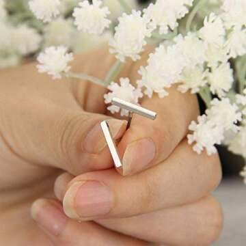 Trendy Punk Earings Simple T Bar Earrings Women Ear Stud Earrings Chic Jewelry - Color Silver