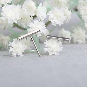 Trendy Punk Earings Simple T Bar Earrings Women Ear Stud Earrings Chic Jewelry - Color Silver