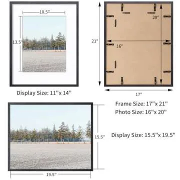 Axeman 16x20 Picture Frame with Mat for 11x14, Solid Oak Wood Poster Frame with Tempered Glass for Home Decor, Wooden 16x20inch Photo Frame for Art Photo and Prints, Set of 2, Black