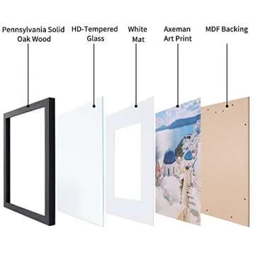 Axeman 16x20 Picture Frame with Mat for 11x14, Solid Oak Wood Poster Frame with Tempered Glass for Home Decor, Wooden 16x20inch Photo Frame for Art Photo and Prints, Set of 2, Black