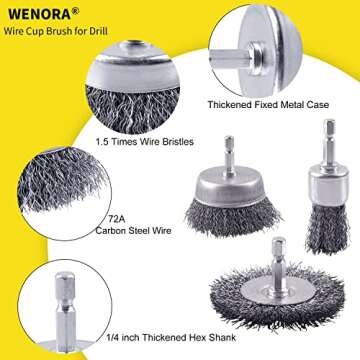 WENORA 9 Pack Wire Brush for Drill Set for Rust Cleaning