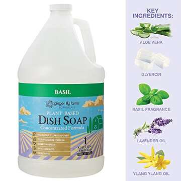 Plant-Based Liquid Dish Soap 1 Gallon Refill with Basil Scent