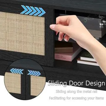 Elegant Boho TV Stand with Rattan for 55-65 Inch TVs