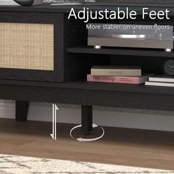 Elegant Boho TV Stand with Rattan for 55-65 Inch TVs