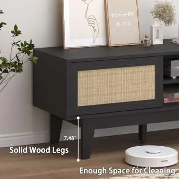 Elegant Boho TV Stand with Rattan for 55-65 Inch TVs