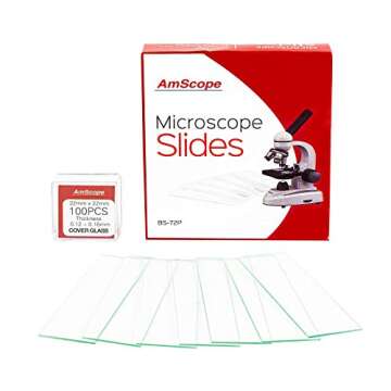 AmScope 72 Pre-Cleaned Blank Microscope Slides and 100 22x22mm Square Cover Glass