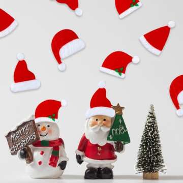 Engrowtic 200 Pcs Christmas Santa Hat Stickers, Felt Mini Santa Claus Stickers 1.42 Inches Tiny Christmas Hat Decals Self Adhesives Stickers for Xmas Party DIY Crafts, Cardmaking, Scrapbooks