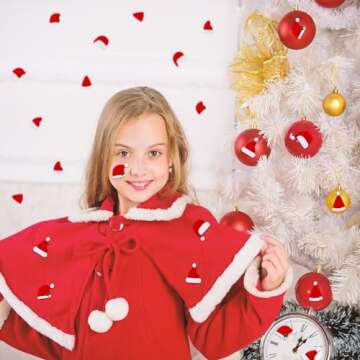 Engrowtic 200 Pcs Christmas Santa Hat Stickers, Felt Mini Santa Claus Stickers 1.42 Inches Tiny Christmas Hat Decals Self Adhesives Stickers for Xmas Party DIY Crafts, Cardmaking, Scrapbooks