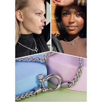 Wolentty Heavy Screw Anchor Shackle Wheat Necklace 18.5" Foxtail Chain Gift for Valentine's Day (Sil...