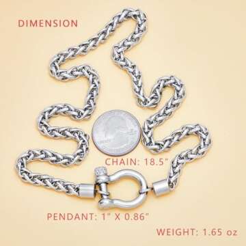 Wolentty Heavy Screw Anchor Shackle Wheat Necklace 18.5" Foxtail Chain Gift for Valentine's Day (Silver)
