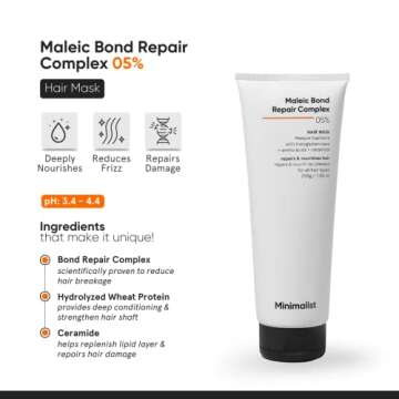 Minimalist Hair Repair Mask | 5% Maleic Acid Bond Complex for All Hair Types | 7.05 Oz