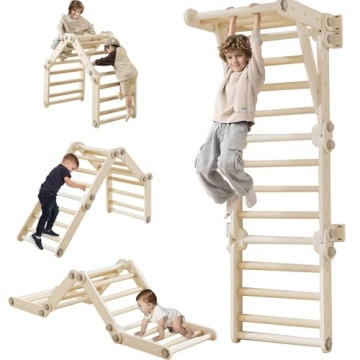 HTWELL Toddler Climbing Toys, Kids Pikler Triangle Set for Fun & Fitness