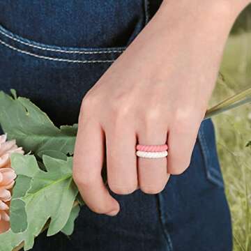 Egnaro Silicone Wedding Ring for Women,Seamless Thin and Stackble Braided Rubber Wedding Bands Rubber Rings for Women