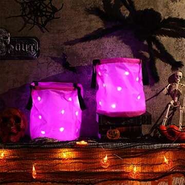 2 Pieces LED Light Halloween Candy Bags Light Up Halloween Bucket Trick or Treat Bags Light Up Candy...