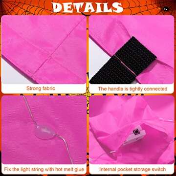 2 Pieces LED Light Halloween Candy Bags Light Up Halloween Bucket Trick or Treat Bags Light Up Candy Bags Multipurpose Reusable Goody Bucket for Halloween Supplies Favors(Pink)