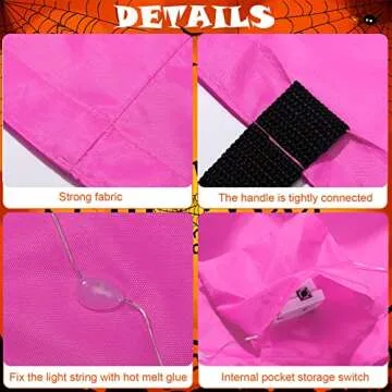 2 Pieces LED Light Halloween Candy Bags Light Up Halloween Bucket Trick or Treat Bags Light Up Candy Bags Multipurpose Reusable Goody Bucket for Halloween Supplies Favors(Pink)