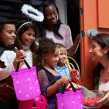 2 Pieces LED Light Halloween Candy Bags Light Up Halloween Bucket Trick or Treat Bags Light Up Candy Bags Multipurpose Reusable Goody Bucket for Halloween Supplies Favors(Pink)