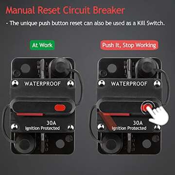 Hamolar 3 Pack 30 Amp Auto Car Stereo Audio Circuit Breaker Fuse 12-48VDC Manual Reset Button Switch Fuses, with Wire Lugs Copper Washer