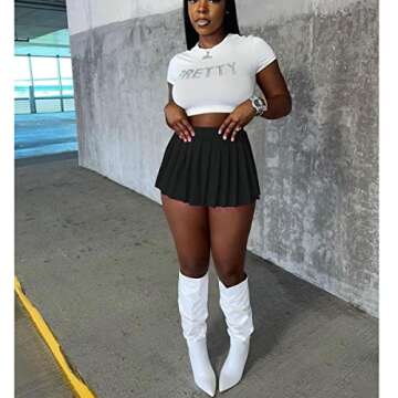 Women's Mini Pleated Skirts Sexy Club Y2k High Wiast Stretchy Tennis Skater A-line Skirt(Black M)